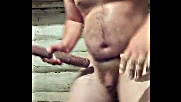 Russian man anally fisted by large dildo