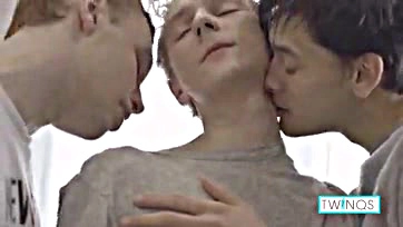 Twink Nico gets pounded by two massive cocks