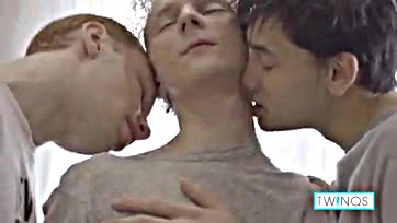 Twink Nico gets pounded by two massive cocks