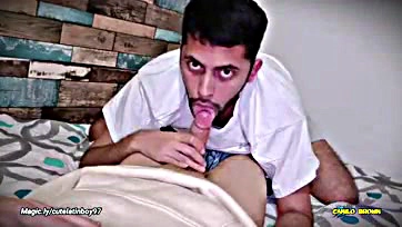 Man swallows massive cock's cum after intense oral sex