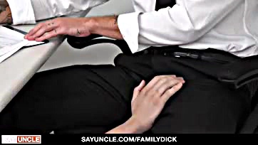 Stepson sucks stepdad's cock in dad's office