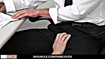 Stepson sucks stepdad's cock in dad's office