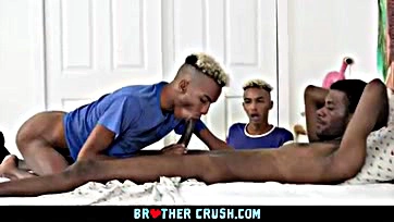 Older dude anally pleasures skinny twink while twin watches