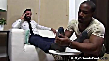 Old man's feet get oral pleasure from a black guy