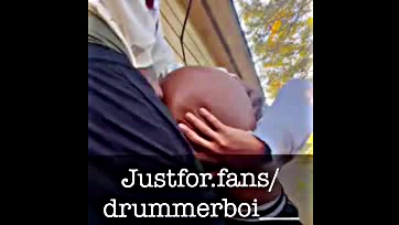 Two dudes anally penetrate Drummer Boi in the woods