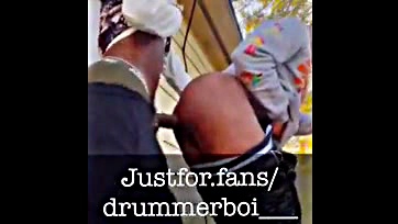 Two dudes anally penetrate Drummer Boi in the woods