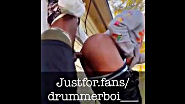 Two dudes anally penetrate Drummer Boi in the woods