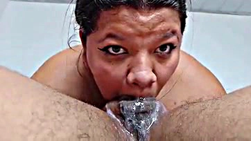 BBW performs deep throat blow job on rich guy