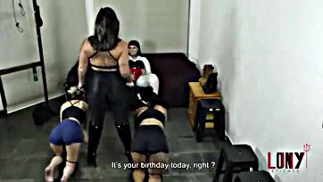 Fetishists gift ponygirl subs to birthday girl