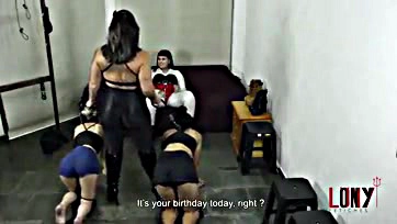 Fetishists gift ponygirl subs to birthday girl